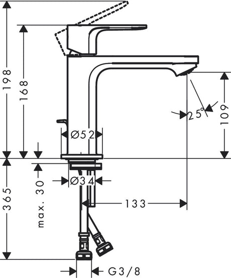 Hansgrohe rebris e – Waschtisch-Mischbatterie – Einhebelbedienung – Kaltstart-Energieeinsparung – Ecosmart+ Wassereinsparung – mit Ablaufgarnitur – Größe 110 mm – Chrom