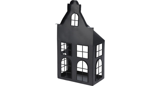 Lantaarn huis metaal 16x9x30cm zwart
