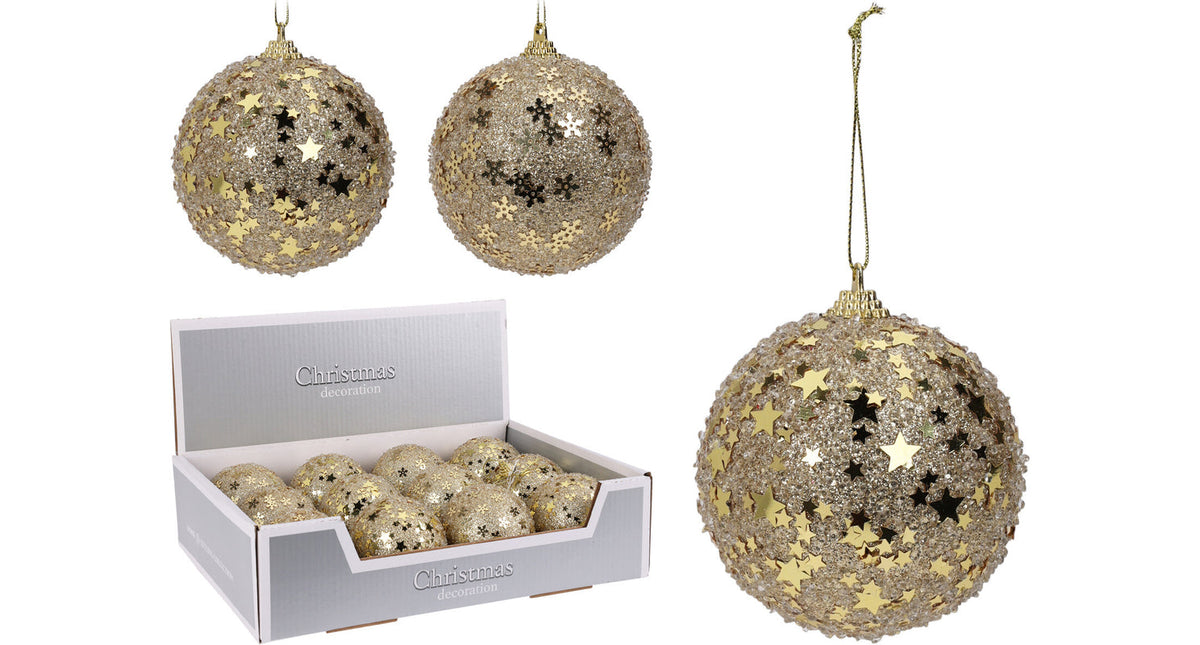 Kerstbal polyfoam d8 cm glitter goud 2 assortie design