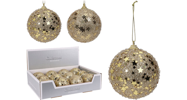 Kerstbal polyfoam d8 cm glitter goud 2 assortie design