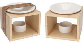Oliebrander keramiek op hout 11x11x8cm