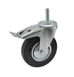 Awtools wiel zwart draairubber met rempen 75mm