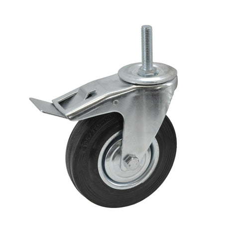 Awtools wiel zwart draairubber met rempen 75mm