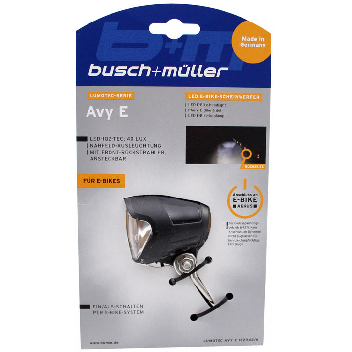 Busch + Muller Headlight Lumotec IQ Avy DC E-Vëlo 40 Lux Blieder