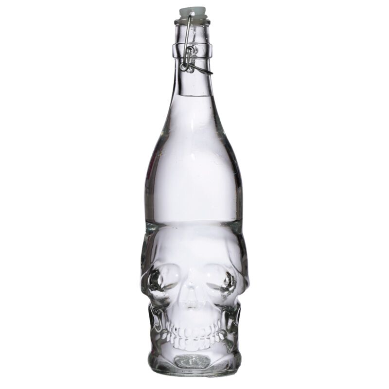Robuste Wasserflasche aus Glas in Totenkopfform mit 1000 ml Fassungsvermögen für Kaltgetränke