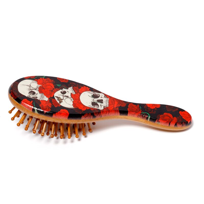 Totenkopf-Rosen-Haarbürste aus 100 % Bambus