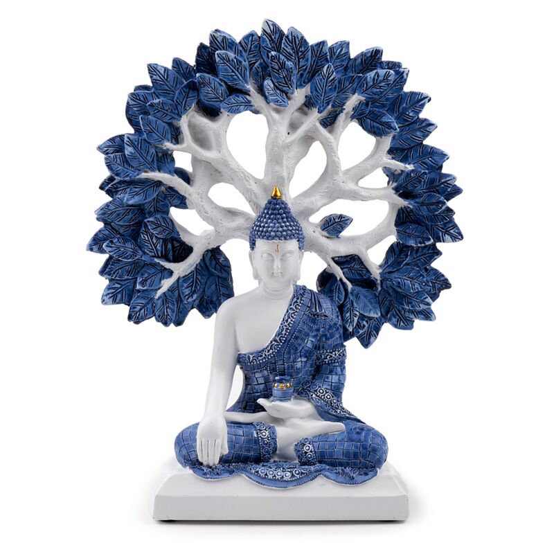 Weiß-blauer thailändischer Buddha-Baum des Lebens