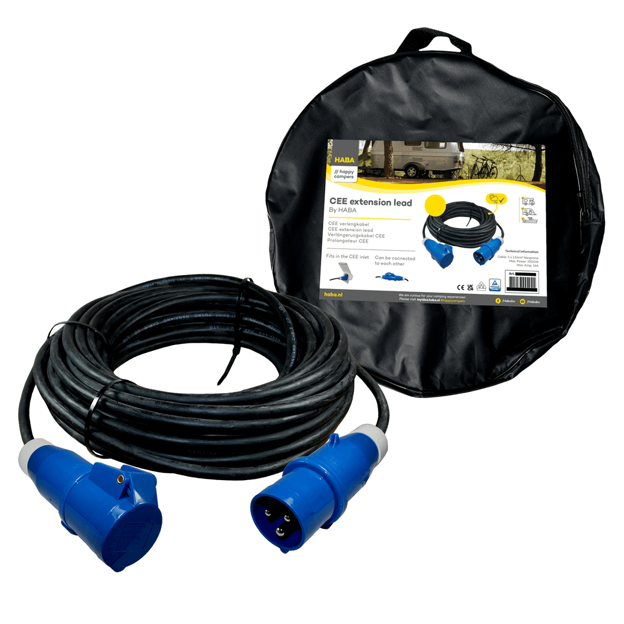 Ngk verleabel 20 Meter Neopren 3x 1,5mm² – CEE-Stecker und CEE-Buchse – im Beutel