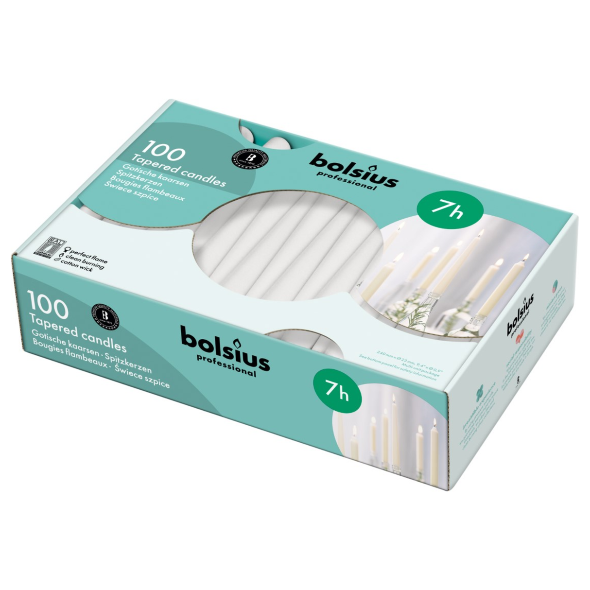 Bolsius professionelle Gothic-Kerze weiß ø23x240 mm 7 Stunden (100 Stück)
