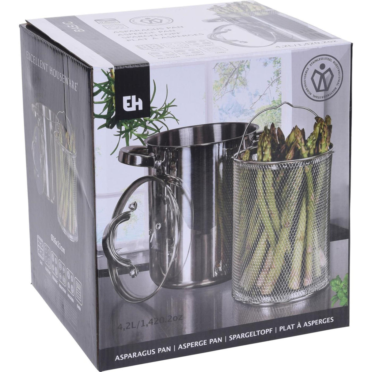 Spargelpfanne + Glasdeckel 4,2 l aus Edelstahl von Excellent Houseware