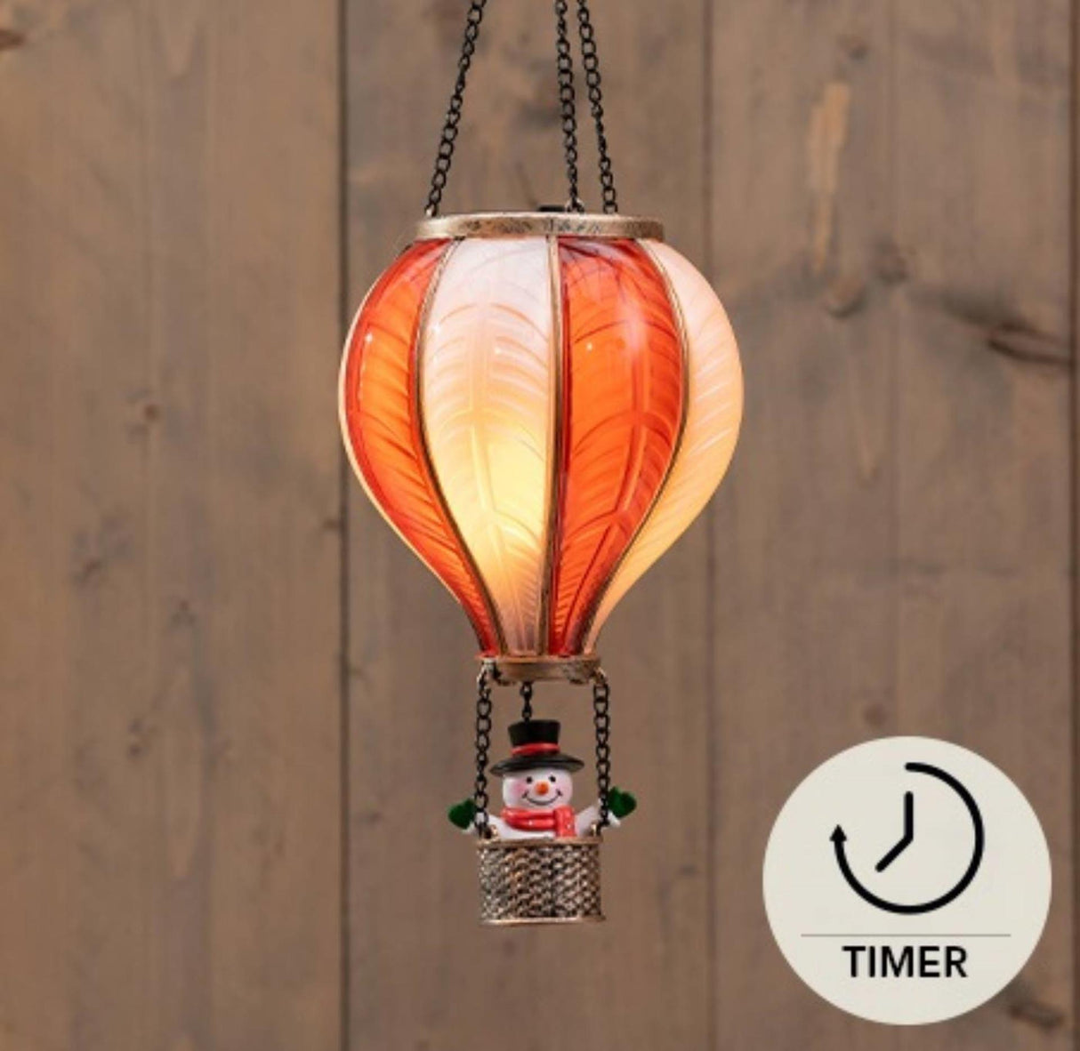Anna's collection luchtballon met kerstman 20led met vlameffect 14x25cm rood wit werkt op 2xaaa batterijen met 6 uur timer