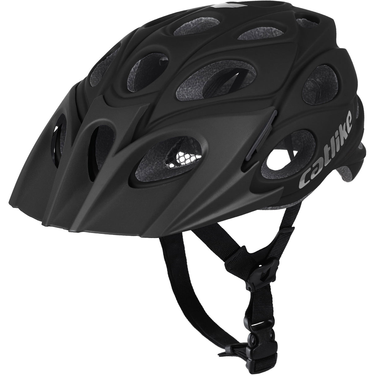 Katzenartiger MTB-Helm, Blattgröße L, 58–60 cm, Carbonschwarz