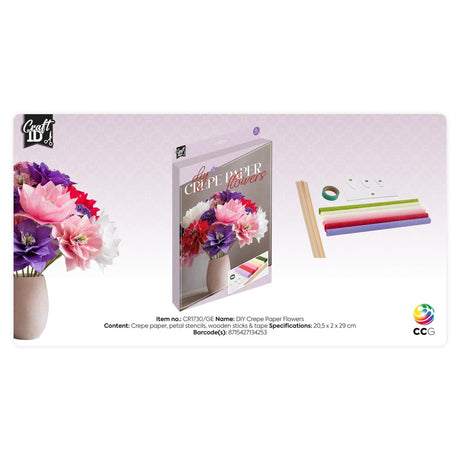 Kreatives Bastelgruppen-Hobbyset zur Herstellung von Kreppblumen, 6 Blatt 20 x 25 cm | 4 Stück