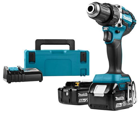 Makita ddf484rtj 18-V-Bohrschrauber, bürstenloser 5,0-Ah-Akku (2 Stück), Schnellladegerät, Mbox