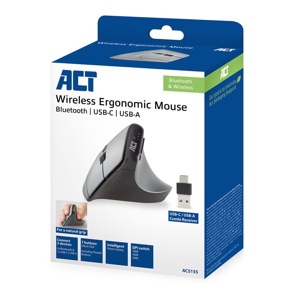 Kabellose ergonomische Act-Maus mit Bluetooth und USB-C USB-A