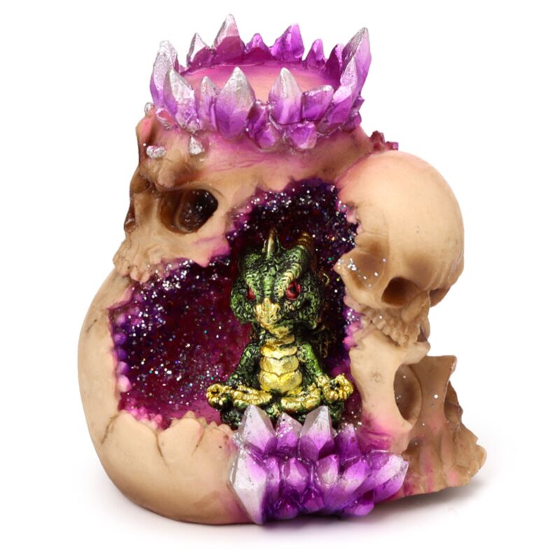 Elements Baby-Drachen-Teelichthalter mit Kristallschädel