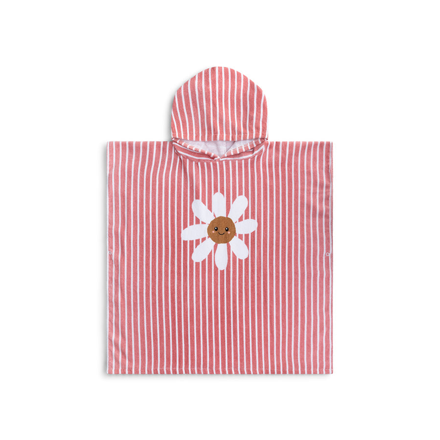 Gänseblümchenblume | Strandponcho aus rot-weißer Baumwolle, 65 x 65 cm