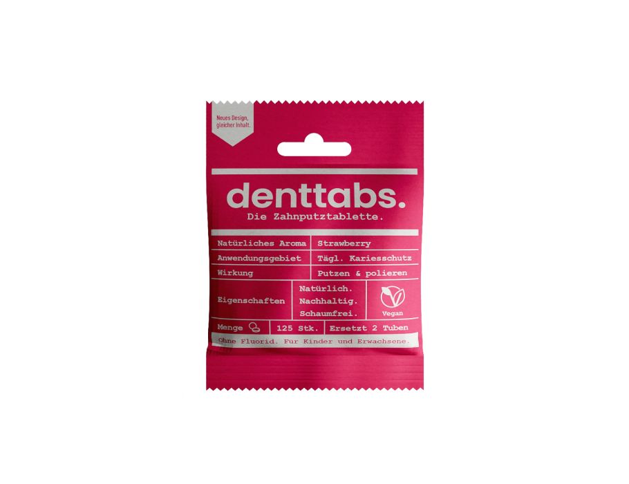 Denttabs Zahnpastatabletten – ohne Fluor – Erdbeere