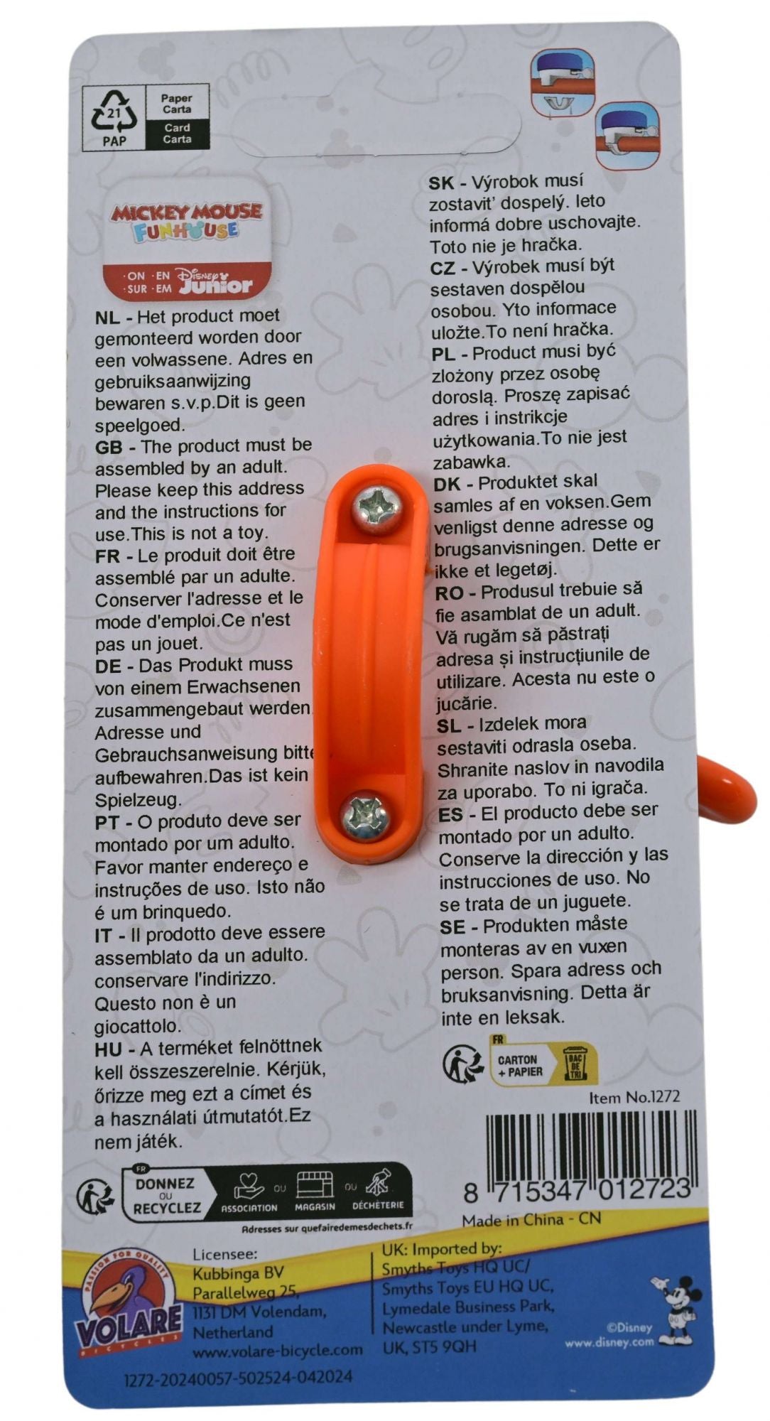 Mickey Mouse Disney Fahrradklingel – Jungen – Blau Orange
