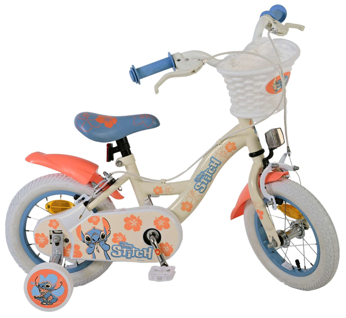 Stitch Stitch Kinderfiets Meisjes 12 inch Twee handremmen Crème Koraal Blauw