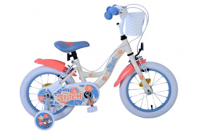 Stitch Disney Children's Bicycle - Mädchen - 14 Zoll - Creme Korallenblau - Zwei Handbremsen