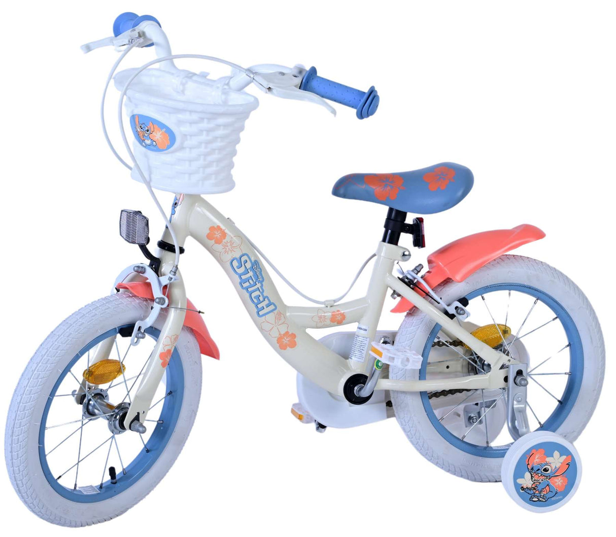 Stitch Disney Children's Bicycle - Mädchen - 14 Zoll - Creme Korallenblau - Zwei Handbremsen