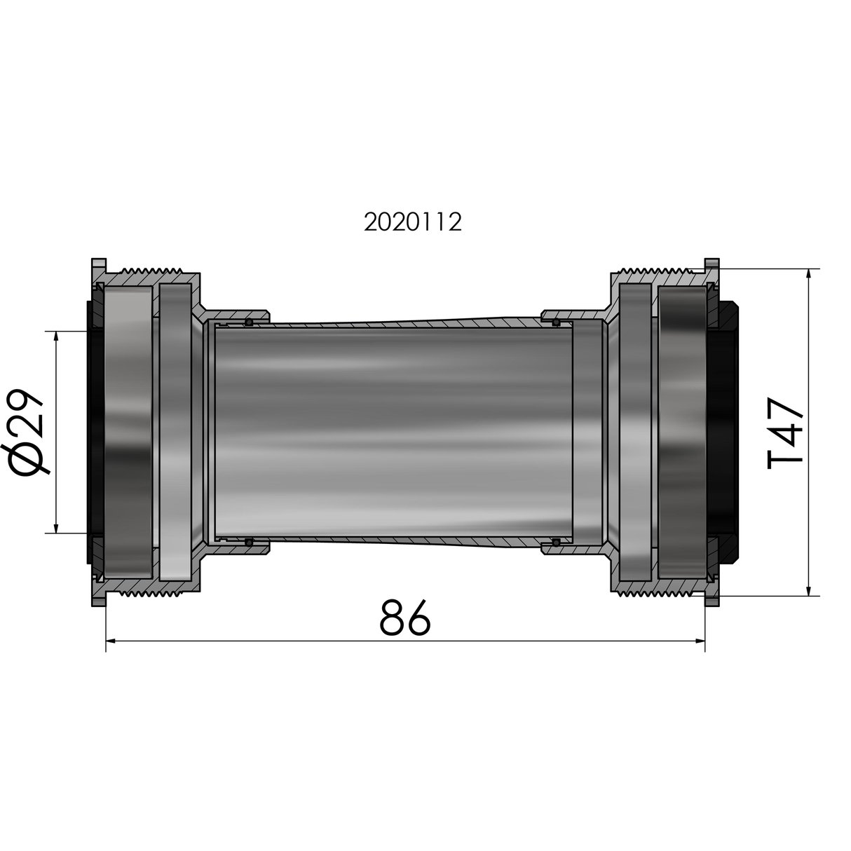 Plattenschaufel Elende Fadenanpassung T47 SRAM DUB INTERNEHMEN 86 MM