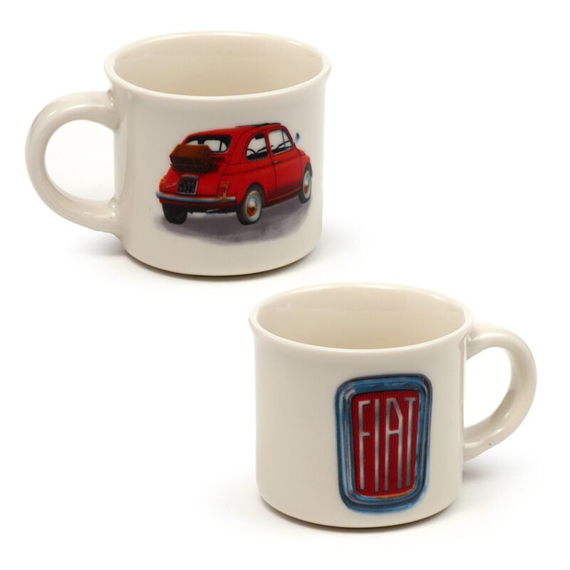 Fiat 500 Set mit 2 Espressotassen aus Porzellan