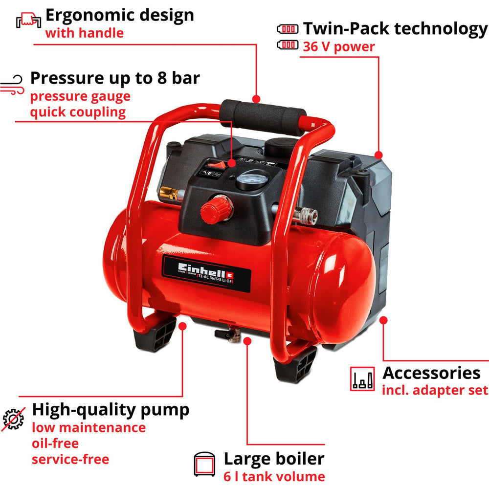 Einhell-Kompressor TE-AC 36 6 8 Li oder Solo setzen