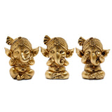 Set mit 3 goldenen Ganesh-Hören, Sprechen, Sehen, nichts Böses