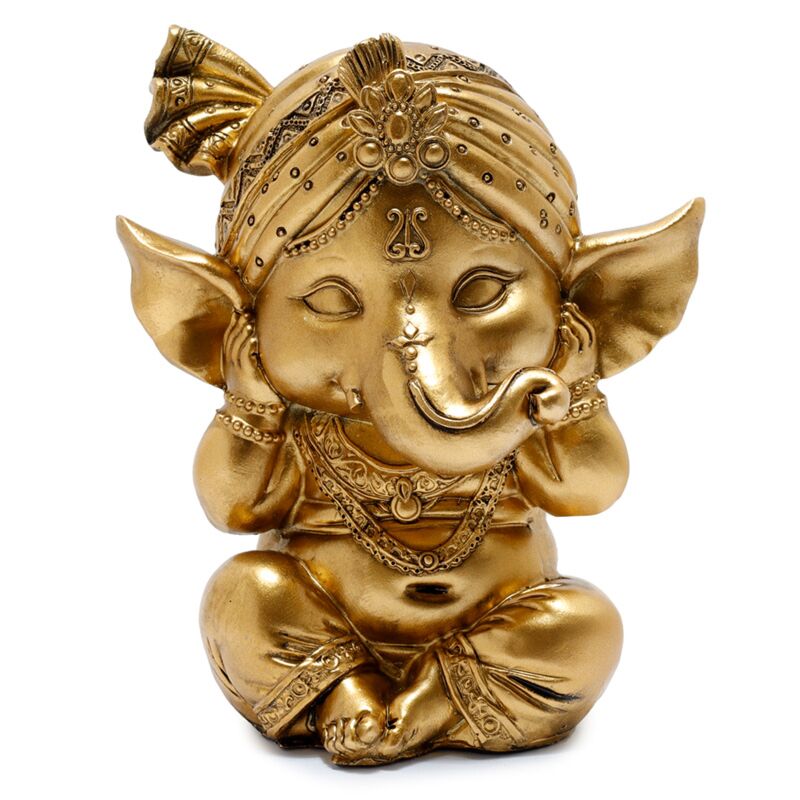 Set mit 3 goldenen Ganesh-Hören, Sprechen, Sehen, nichts Böses