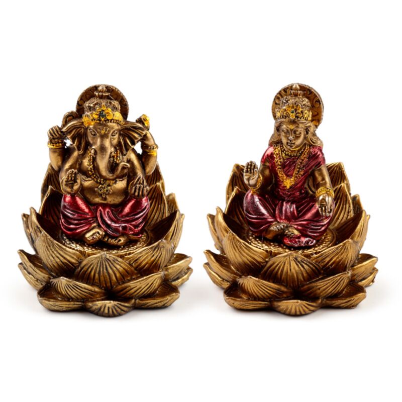 Goldfarbenes Ganesh Lakshmi Lotus-Set mit 2 Stück
