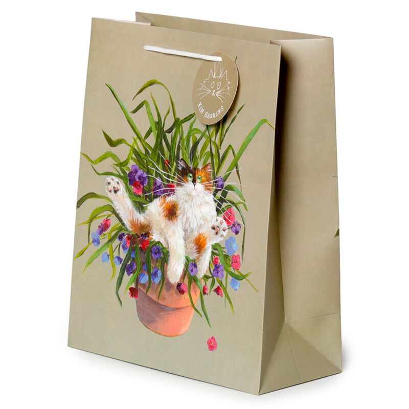 Kim Haskins Katze im Blumentopf grün – Geschenktüte groß