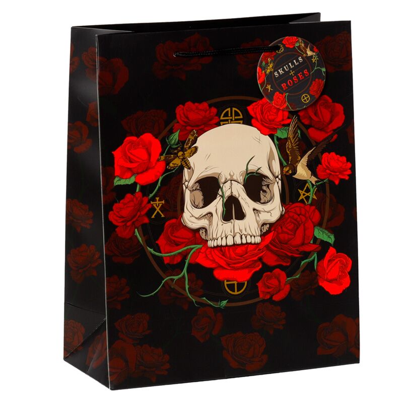 Totenkopf und Rosen, rote Rosen – Geschenktüte groß