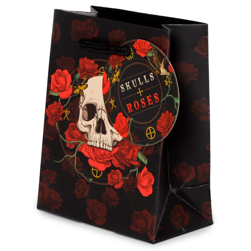 Totenkopf und Rosen rote Rosen - Geschenktüte klein