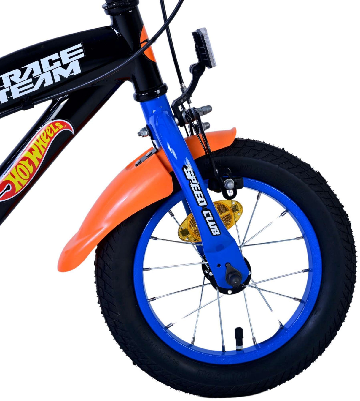 Hot wheels kinderfiets - jongens - 12 inch - zwart oranje blauw - twee handremmen