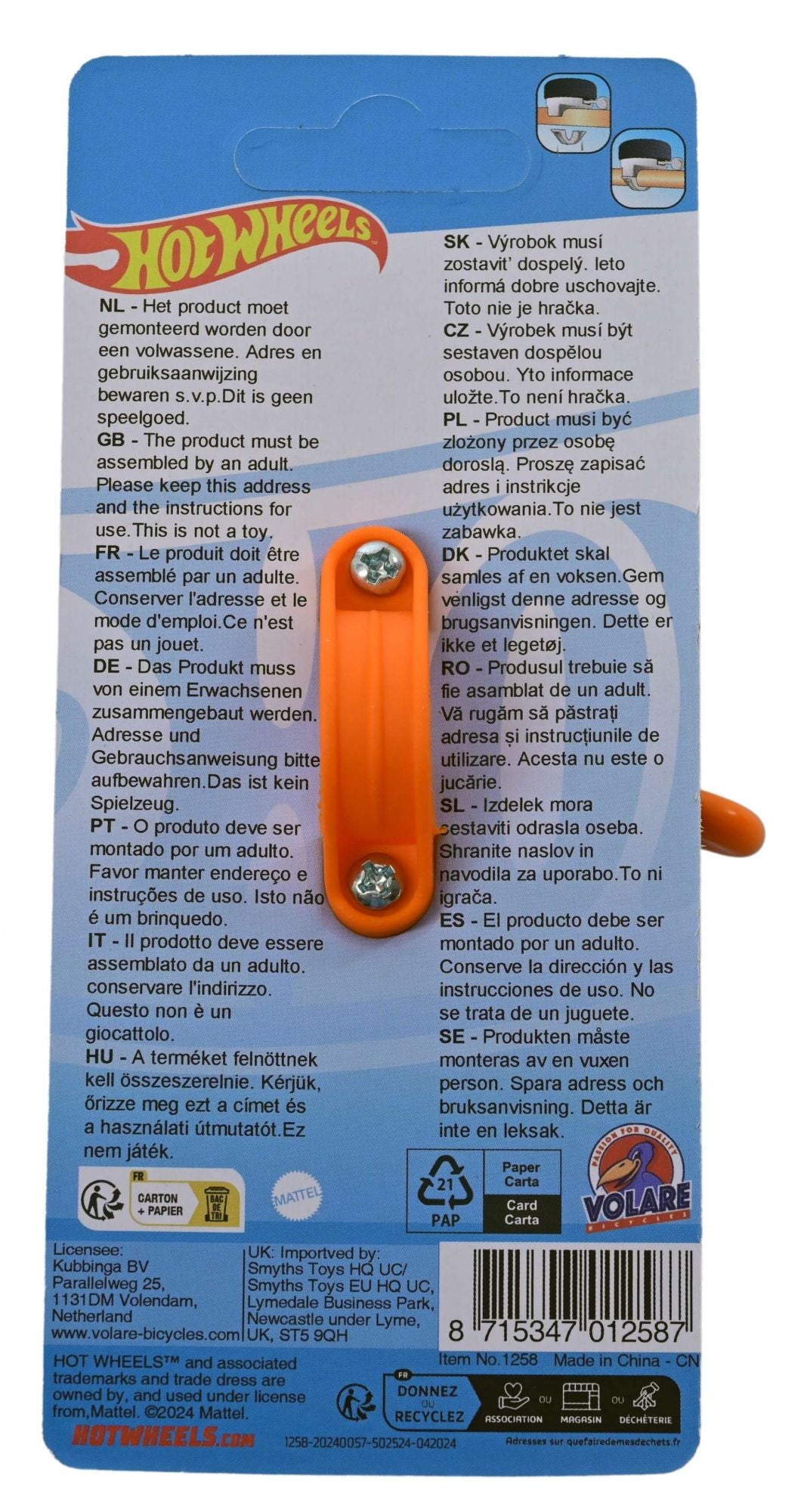 Hot Wheels Fietsbell - fantje - oranžna - črna