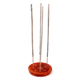 Runder Räucherstäbchenhalter aus Mangoholz mit Buddha-Inlay