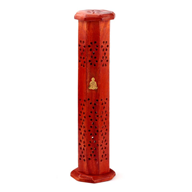 Räucherstäbchenhalter aus Mangoholz mit Buddha-Intarsien