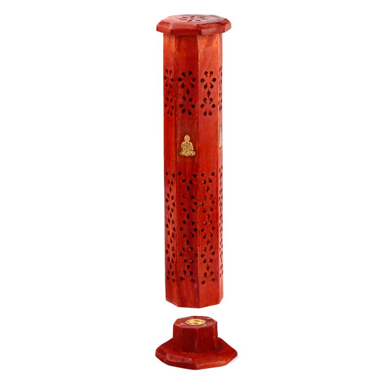 Räucherstäbchenhalter aus Mangoholz mit Buddha-Intarsien