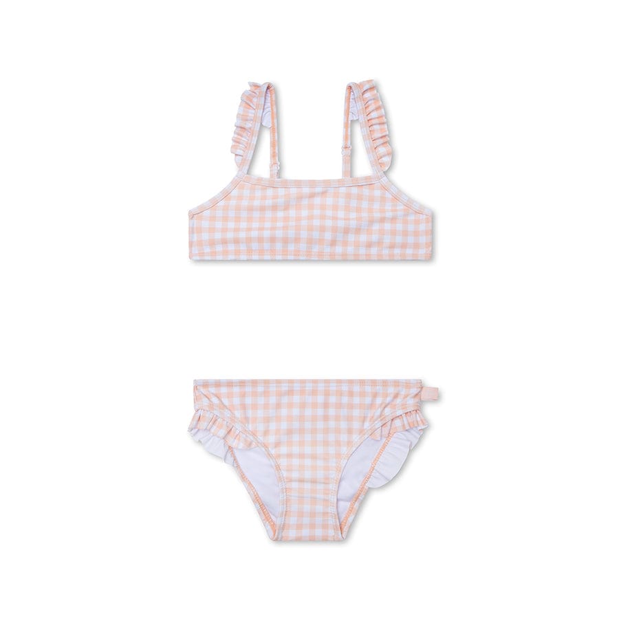 Sonnenuntergangsgitter | Orange-weißer UV-Bikini für Mädchen