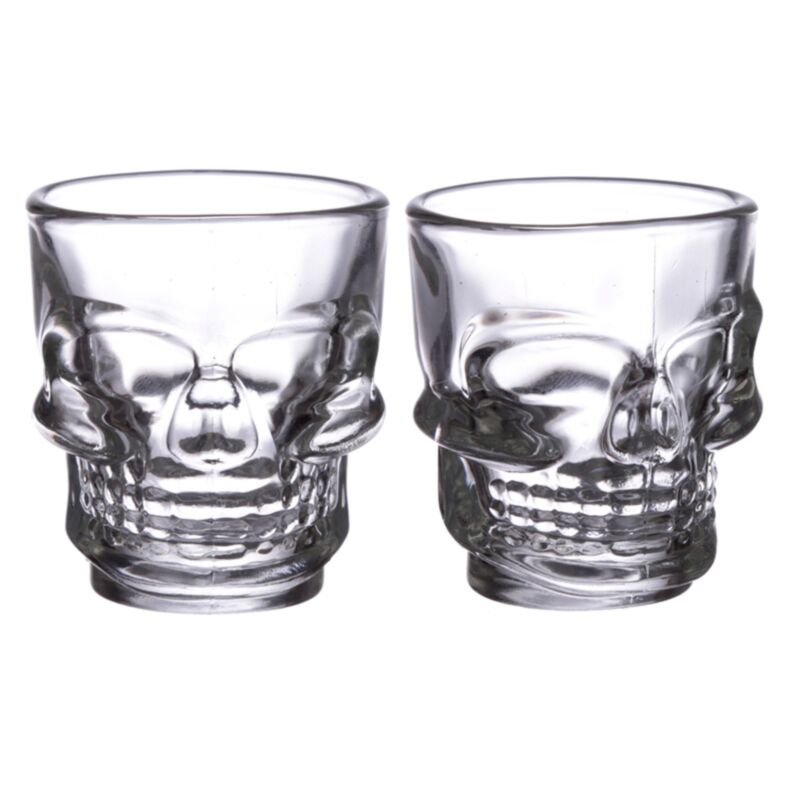 2 Schnapsgläser aus Glas (60 ml) – Totenkopf
