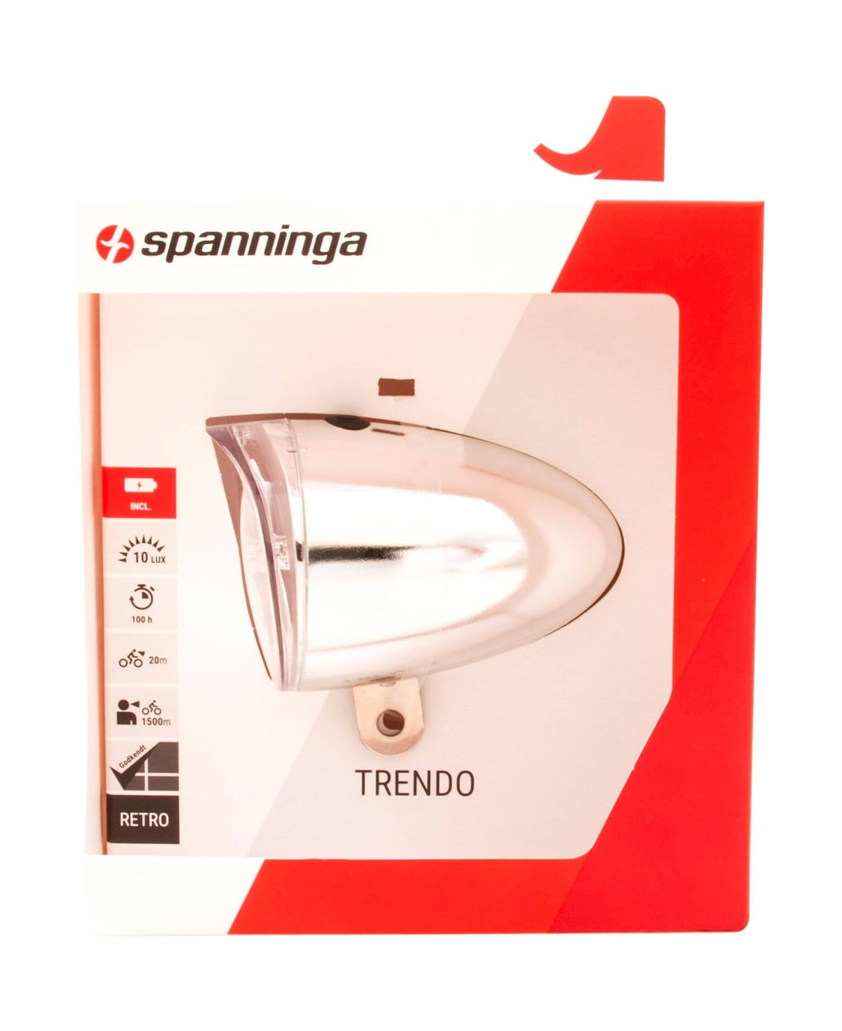 Spanninga Headlight Trendo xb Chrome 3xaa Batten. 15 Lux Lux Lux