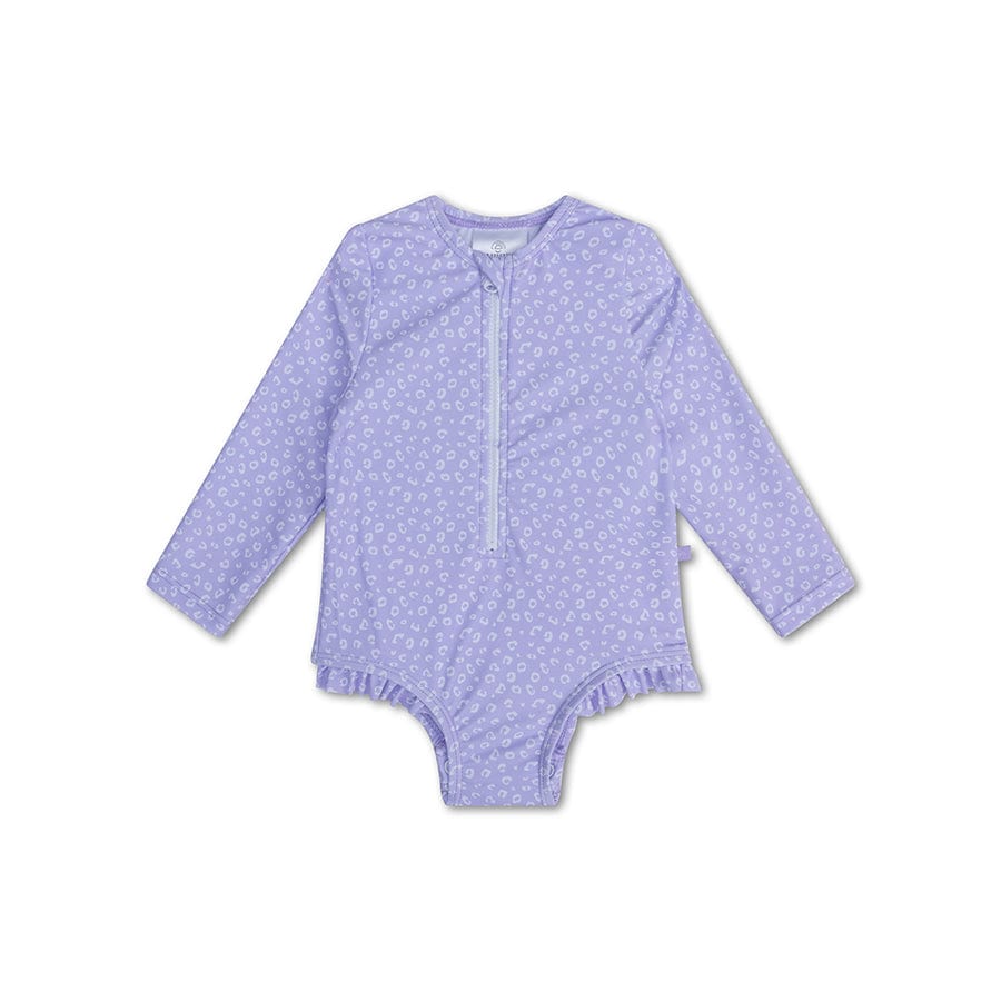 Leopard | Lila UV-Badeanzug für Mädchen mit langen Ärmeln