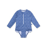 Leopard | Blauer UV-Badeanzug für Mädchen mit langen Ärmeln
