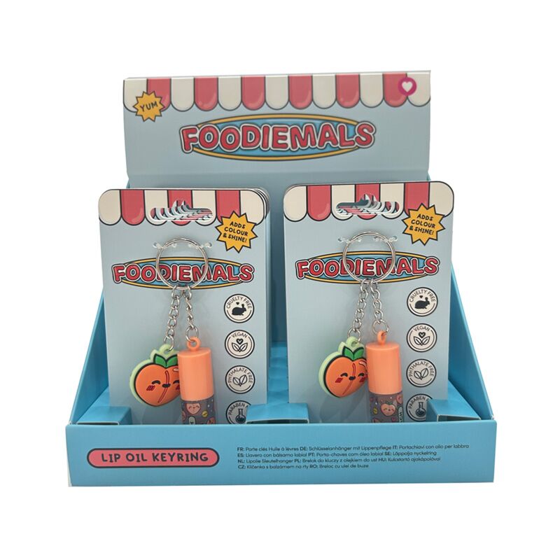 Foodiemals Pfirsich-Lippenölstift-Schlüsselanhänger mit Anhänger