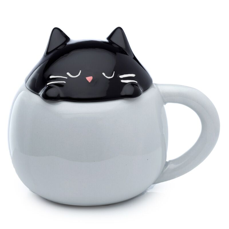 Feline feine Keramiktasse in Katzendeckelform