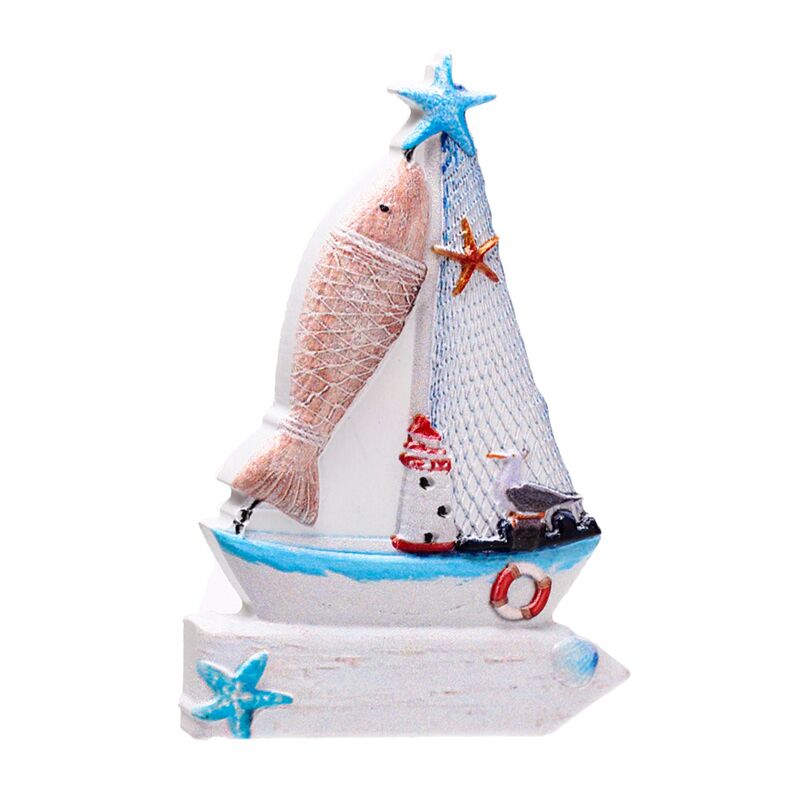 Segelboot-Schild, Fisch, 3D-Meer, Strand, Souvenir-Magnet