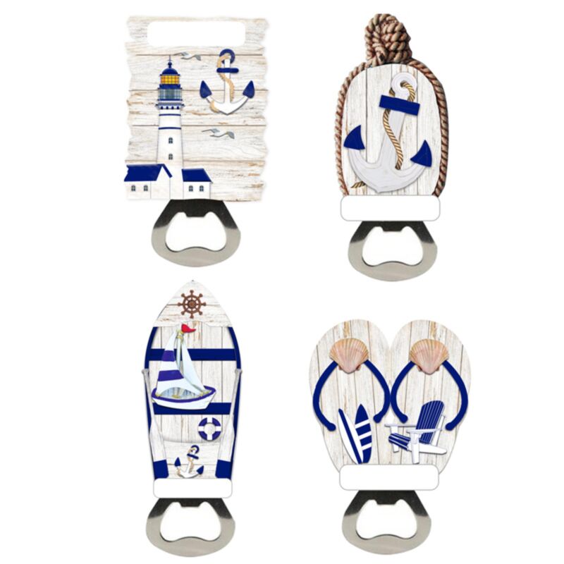 Strand-Souvenir-Magnet-Flaschenöffner blau weiß