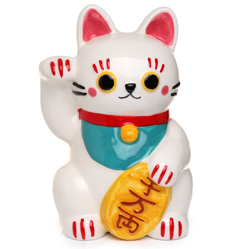Maneki neko Spardose aus weißer Keramik